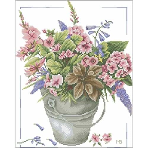 Iron bucket bouquet patterns Counted Cross Stitch 11CT 14CT 18CT DIY Chinese Cross Stitch Kits Embroidery Needlework Sets