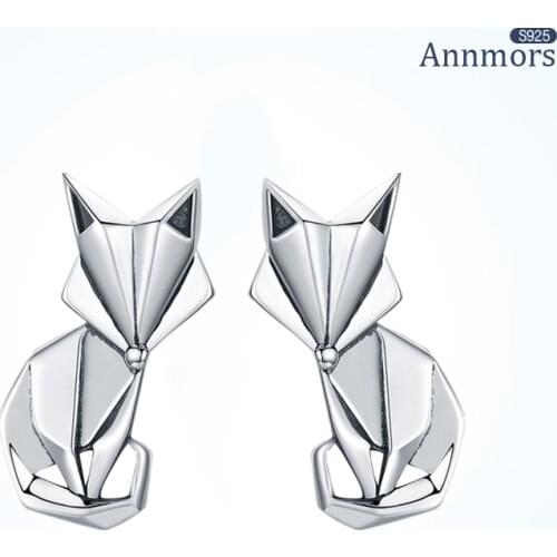 Fashion Folding Fox 925 Sterling Silver Animal Stud Earrings Daily Party Anniversary Jewelry Genuine Earrings Women Fine Gifts