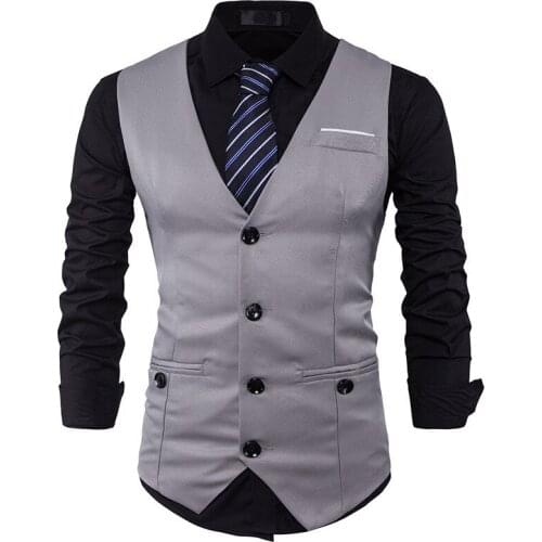 2018 Pure Gray Black Navy Color Gilet Mens Suits Vests Fashion Business Men Vests Slim Elegant Gentlemans Waistcoat