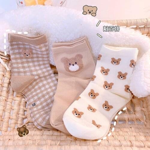 1Pair Autumn Winter Cartoon Bear Mid Tube Socks for Men Christmas Gift Cotton Breathable Skateboard Socks