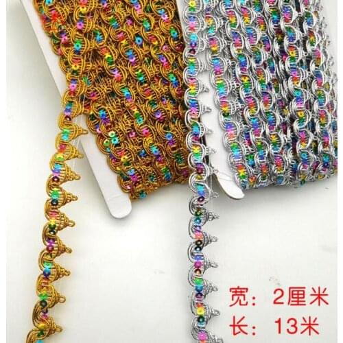 13Meters Gold /Silver DIY Clothes Sewing Accessories Curve Lace Trim Centipede Sequins Braided Lace Ribbon Tape Belt Puntilla