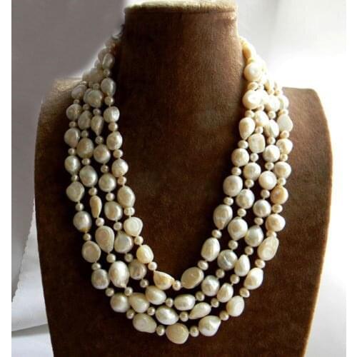 2017 4Strands 18'' 13mm Round Baroque Freshwater Pearl Bracelet