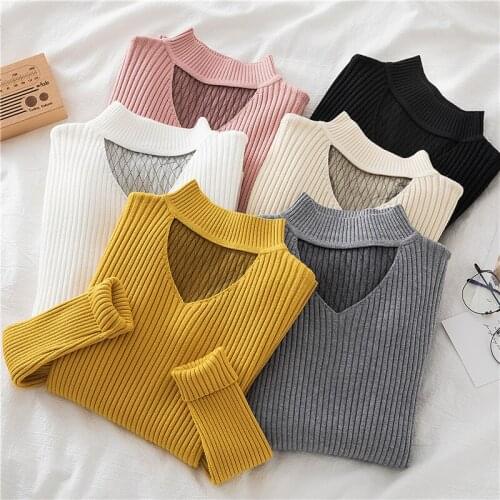 2021 autumn winter pullover loose languid lazy web celebrity sweater turtleneck small fresh sweet long sleeve blouse white short