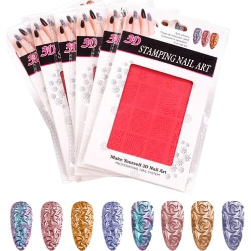 3D Relief Silicone Nail Stamping Plates Flower Series French Relief Nail Art Template Manicure Tools