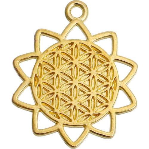 DoreenBeads Alloy Flower Of Life Charms Pendants gold color Hollow Carved 29mm(1 1/8") x 25mm(1"), 5 PCs
