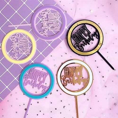 Acrylic Double Layer Colorful Circle Happy Birthday Cake Topper Kids Girl Party Cake Supplies Candy Bar Baby Shower Decorations