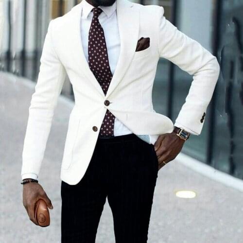White Business Groom Tuxedos for Wedding Slim Fit Men Suits Male Fashion Blazers Bridegroom Wear 2 Piece Coat with Pants