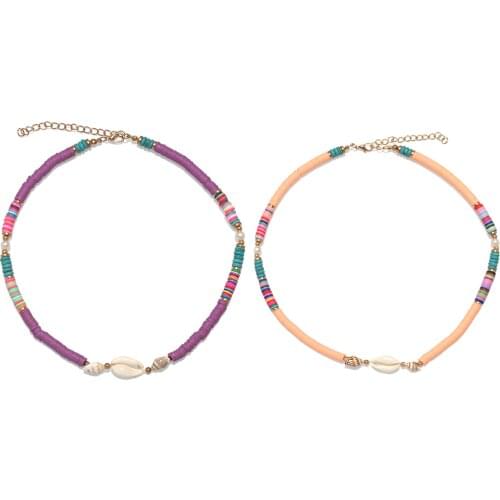 Boho 6mm Polymer Clay Heishi Beads Multicolor Cowrie shell Sea Snail Summer Surf Necklace 2021 New Fashion Hot Sale Jewelry Gift