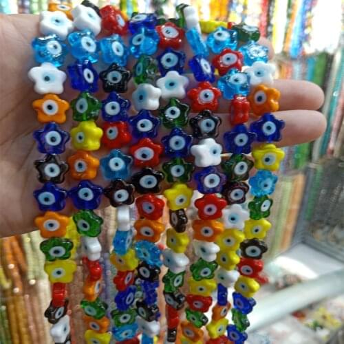 10pcs 12mm Mix Color Evil Eye Lampwork Beads DIY Loose Spacer Five-pointed Star Handmade Lampwork Bead For Jewelry Making