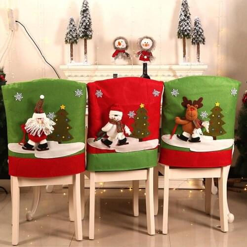 Christmas Chair Cover 3D Santa Claus/Elk/Snowman Printing Chair Cover Christmas Dinner Table Party Decoration Free Shipping