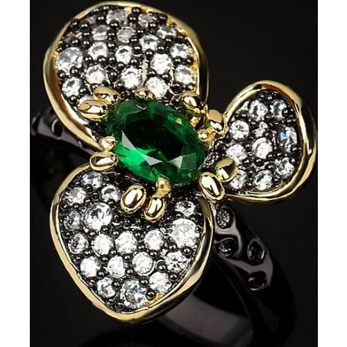 CIZEVA Luxury 925 Silver Rings for Women Green Zircon Flower Wedding Bridal Ring Jewelry Cocktail Party Finger Ring Jewelry