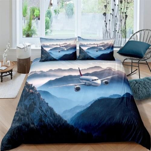 Scenery Airplane Bedding Set Mountain Modern 3D Print Comforter Luxury Queen King Single Size Duvet Cover Set Home Textile Decor