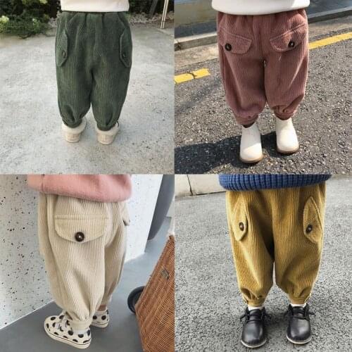 Childrens Clothing New 2019 Baby Corduroy Trousers Wild Girls Leggings Fashion New Boys and Girls Casual Plus Velvet Harem Pant