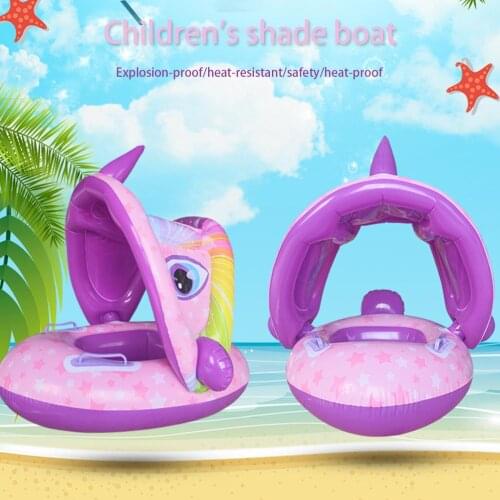 Baby Swim Ring Sunshade Cartoon Unicorn Swimming Ring Floating Summer Kids Seat Inflatable Swim Boat Toys Water Pool Float Ring