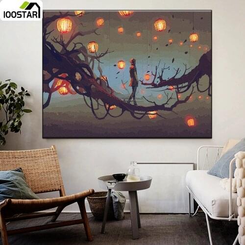 DIY Painting By Numbers Light Trees Girl Picture By Numbers Acrylic Paint On Canvas Handmade Home Wall Decor Unique Gift