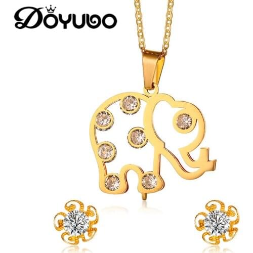 DOYUBO Trendy Gold Color Stainless Steel Elephant Jewelry Sets For Women Animal Charms Pendant Necklace & Earrings Jewelry DG005