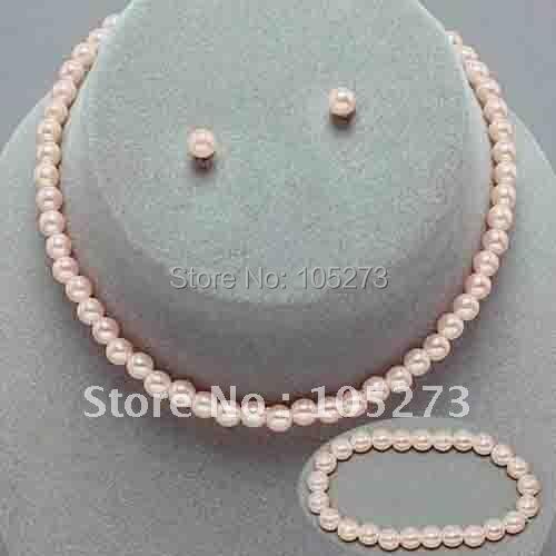 Kids Girls Pink Pearl Necklace Bracelet Earring 3pcs Set Flower Girl Pageant New Fashion Jewelry set Free Shipping FN610