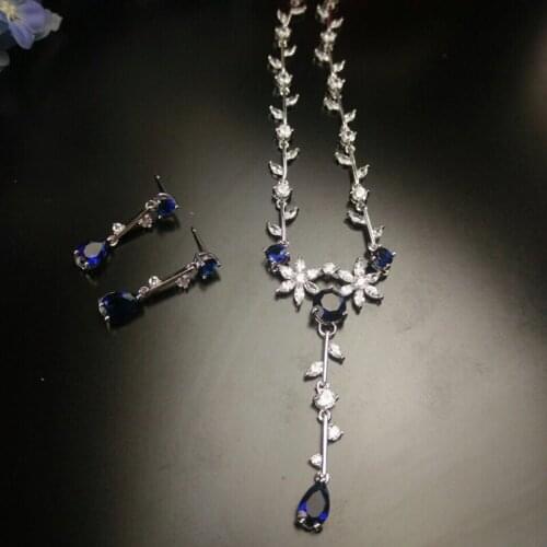 HIBRIDE New Design Blue Color Cubic Zirconia Jewelry Sets For Women Wedding Accessories Earring Necklace Set Bijoux N-491