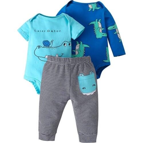 Baby Girls Boys Clothes Sets Kids Long Sleeved Bodysuits PP Pants Infant Outfits Fashion Carton Dinosaur Short Clothing 6-24m