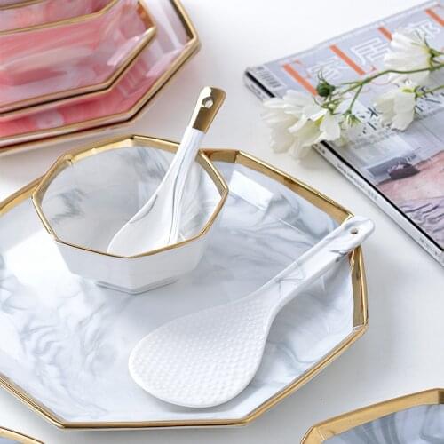 Nordic Creative Phnom Penh Marble Rice Bowl Soup Bowl Salad Bowl Western Plate Pasta Plate Household Dish Plate Bowl