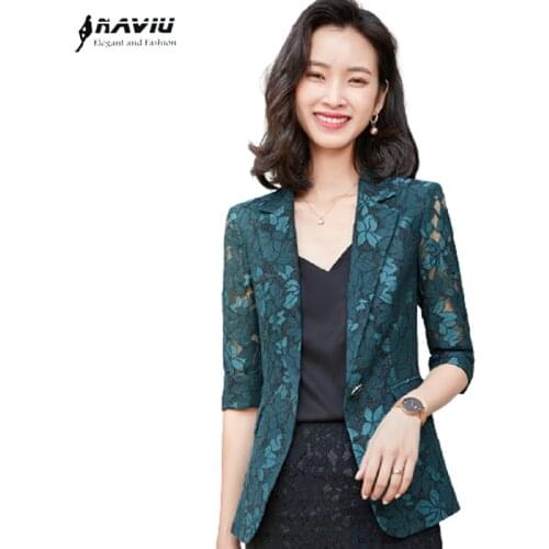 Lace Suits Women Summer 2021 New Slim Casual Fashion Elegant Slim Half Sleeve Blazer And Skirt Office Ladies Formal Work Wear