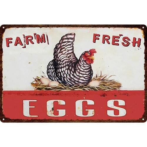 Farnhouse Decor Plate Farm Fresh Eggs Vintage Metal Sign Poster Beware of The Chicken Shit Tin Plaque Wall Art Picture Painting