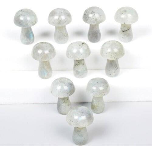 Mini Mushroom Statue Natural Labradorite Stone Carved Hand Polished Healing Decor Trinket Figurine Room Fountain garden Ornament