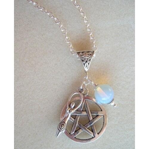 Fashion Vintage Pentagram Earth Goddess Moonstone Charms Pendants Necklace Pagan Witch Spiritual protection DIY Jewelry