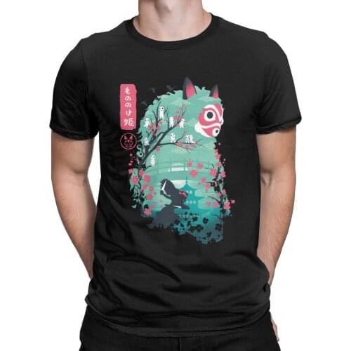 Mens Japanese Ukiyo E Princess Mononoke Classic T Shirt Ghibli Cotton Clothing Novelty Short Sleeve Crewneck Tees 5XL T-Shirt