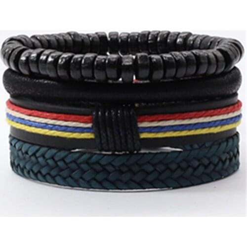 Blue Woven 4 Pcs/set Beaded Hip hop Jewelry Snake Leather Men Bracelets Women Vintage Bangle Male Homme Jewelry Accessories