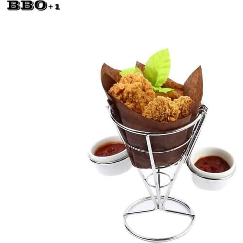 New French Fried Food Basket Holder Chip Rack Food Cone Holder with 2 Sauce Cups holder Great for Home Kitchen Restaurant