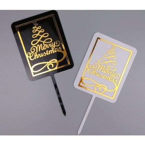 2020 New Merry Christmas Acrylic Cake Topper Gold Christmas Cupcake Toppers Flags For Home Xmas Party Cake Decorations Supplies