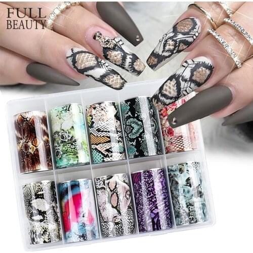 10pcs Snake Serpentine Nail Foils Transfer Roll Wild Animal Leopard Summer Starry Paper Accessory Nail Sticker Decal Decor CH99