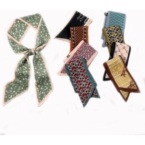 French Hair Band Silk Scarf Thin Long Stripe Dot Geometric Print Ins Tied Bandana Bag Handle Decorate Bandage Scarf Neck Tie