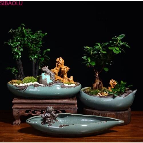 Simple Flower Pot Creative Ceramic Chinese Style Art Indoor Bonsai Flower Pot Green Plant Potted Large Asparagus Succulent Pot