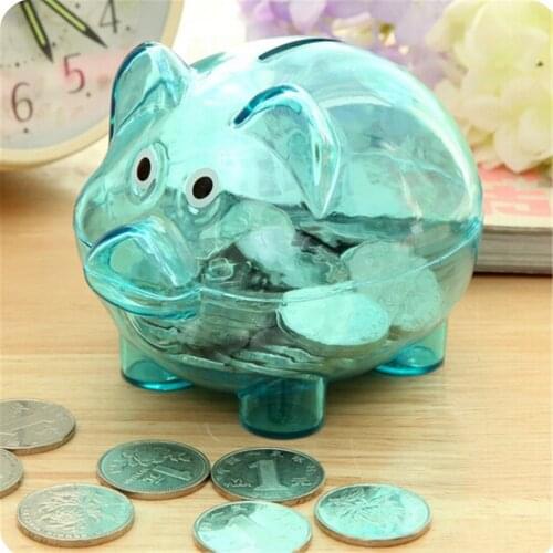 1 PCS 4 Colors Cartoon Pig Shaped Transparent Plastic Money Saving Box Case Coins Piggy Bank