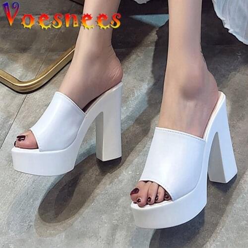 Voesnees 2021 Summer New Thick Heel Slippers High-Heeled Flip-Flop Peep Toe Sandals Waterproof Platform High Heels Ladies Slides