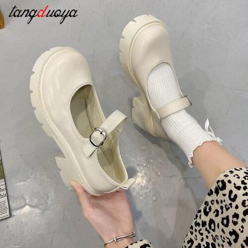 Women Leather Shoes Harakuju Lolita JK Student Sweet Girls Mary Jane Shoes Japanese High Heels Round Toe Platform Shoes Pumps