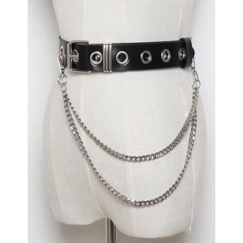 Women New Street Long Big ring Chain Belt Rock Punk Trousers Hipster Waist belt HipHop Pant Jean Tassel Chain Belt Accessories