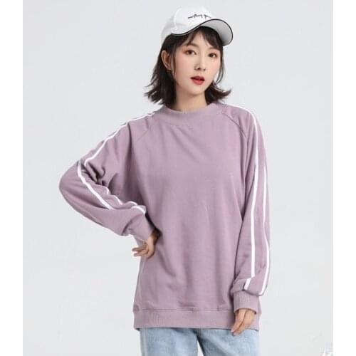 Obrix Light Loose Spring Summer Female Hoodie O-Neck Full Striped Sleeve Sporty Streetwear Printed Back Trendy Pullover ForWomen