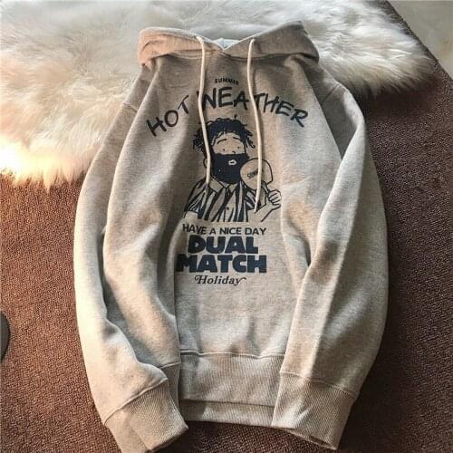 Womens Anime Printed Hooded Sweatshirt Loose Oversize Style Plus Velvet Drawstring Harajuku Hip-hop Y2k Tops Kawaii Vintage