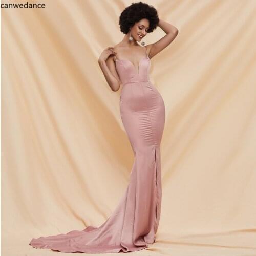 2020 Mermaid Evening Dress Long Satin V-Neck Evening Party Dresses Prom Gown Sexy Backless Robe De Soiree Abendkleider