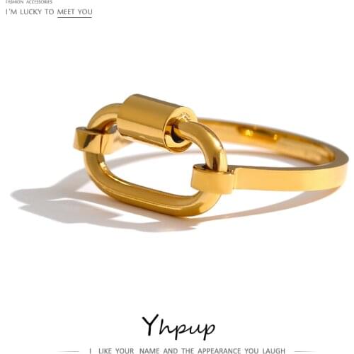 Yhpup Stainless Steel Geometric Ring for Women Minimalist Metalic Texture New 18 K Finger Ring бижутерия для женщин Party Gift