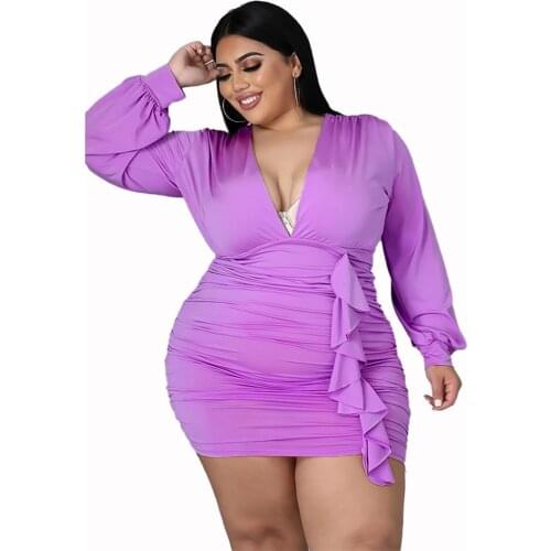 Plus Size 4XL Dresses for Women Fall Clothes Office Lady Knee Length Long Sleeve Elegant Party Mini Dress Wholesale Dropshipping