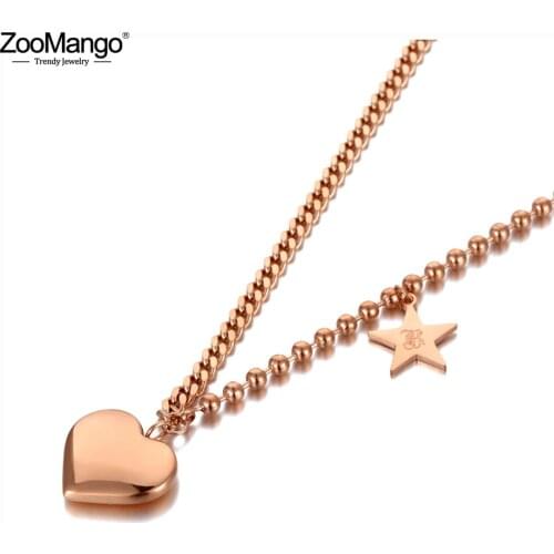 ZooMango Titanium Stainless Steel Love Heart & Star Charm Pendant Necklaces Trendy Bohemia Choker Necklace For Women ZN20117