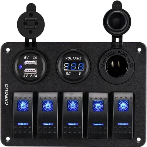 1/4/5Gang LED Rocker Switch Panel Digital Voltmeter 12V Dual USB Port Combination Car Marine LED Rocker Switch Panel Waterproof