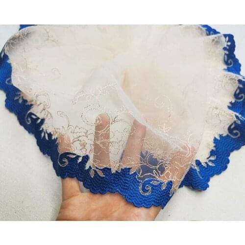 1 Meter Blue Embroidered Lace Fabrics 18cm Width Womens Clothing Diy Floral Lace Trim Cloth Free Shipping