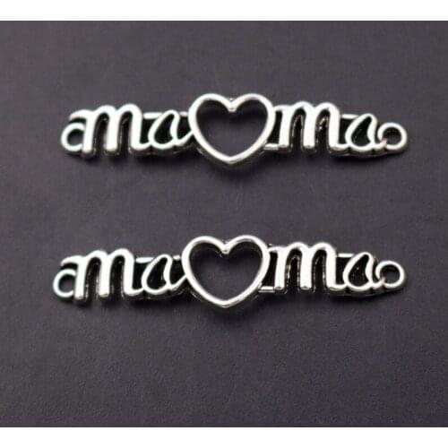 WKOUD 10pcs Silver Color Mama Pendant, Heart Charm, Metal Connector Charm DIY Handmade Accessories 41*10mm A1723