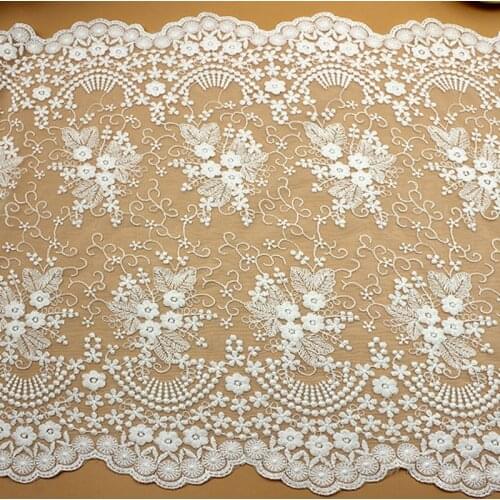 20Yards White Mesh Lace Fabric 40cm Wide Flower Embroidered DIY Craft Sewing Dress Clothing Wedding Lace Trim