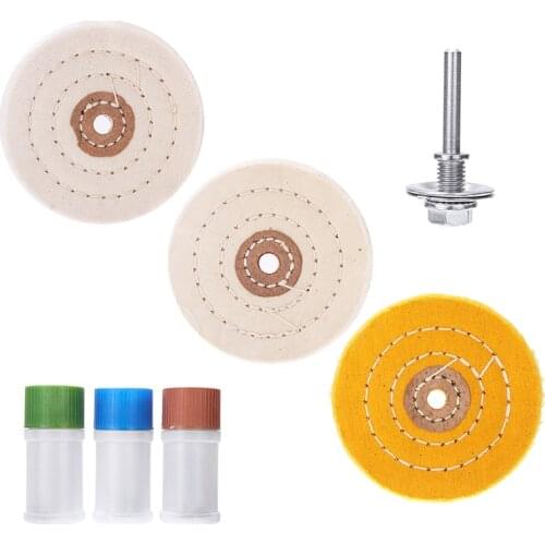 7Pcs/set Cotton Buffing Wheels 10mm Cloth Polishing Waxing Wheel With 3 Compounds for Jewelry Wood Metal Car Polisher